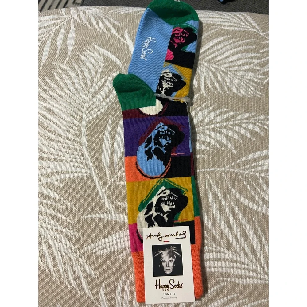 Happy‎ Socks Mens Andy Warhol Skull Print Cotton 8-12 Multicolor Crew Socks NEW